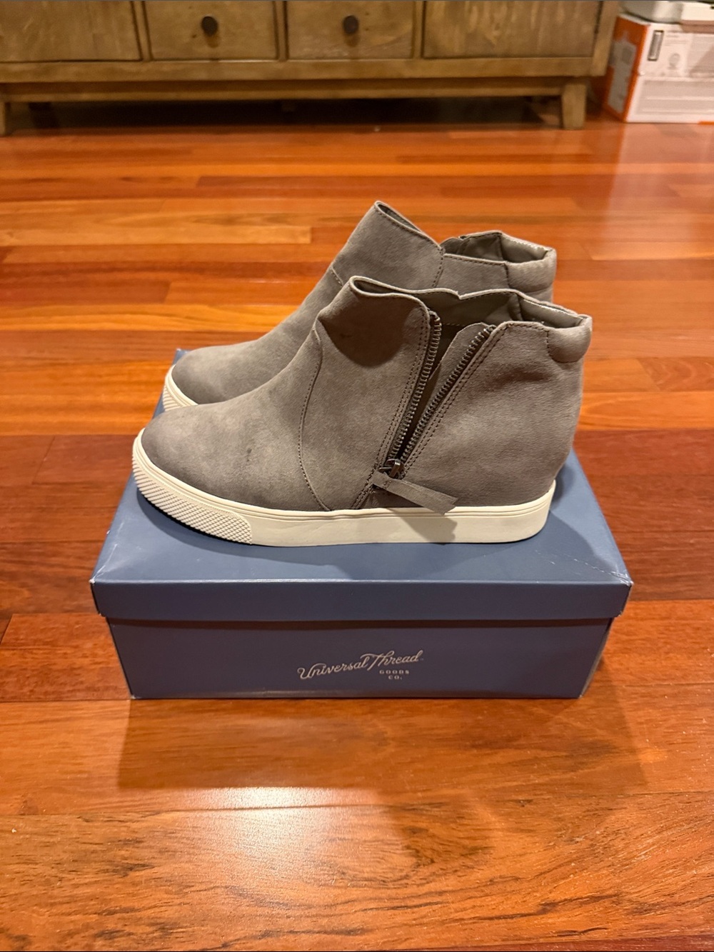 Universal Thread Gray Suede Wedge Sneakers with Side Zipper